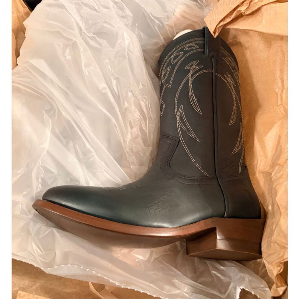 FRYE Billy Pull On Deco Stitch Boots 7.5 Pine Green Leather Western Cowboy Boots - Picture 2 of 6